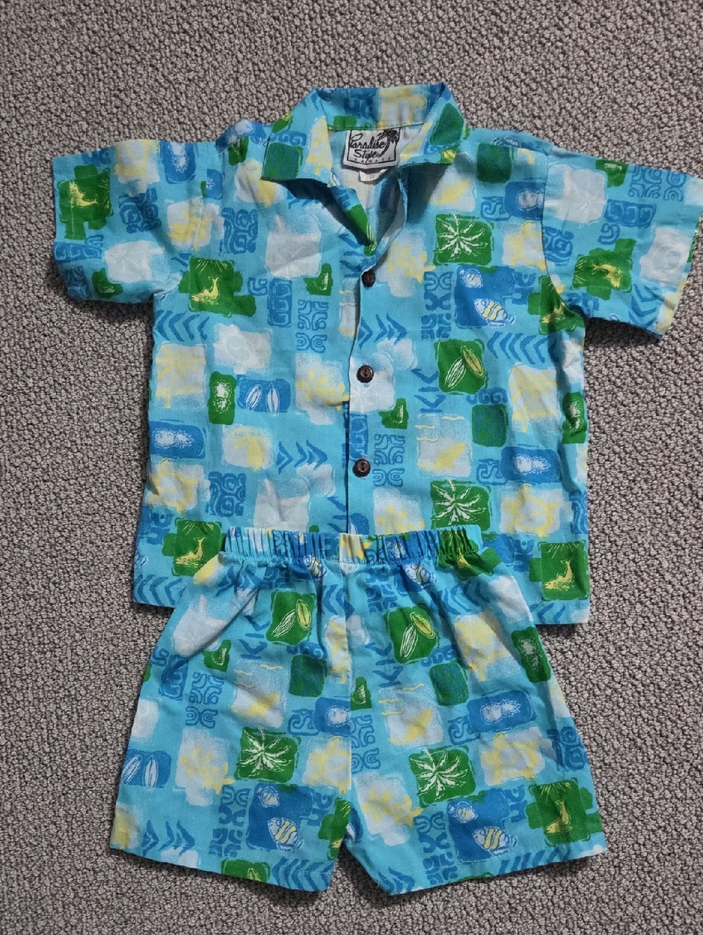 3T Blue & Green Tropical Print Kids Cabana Set